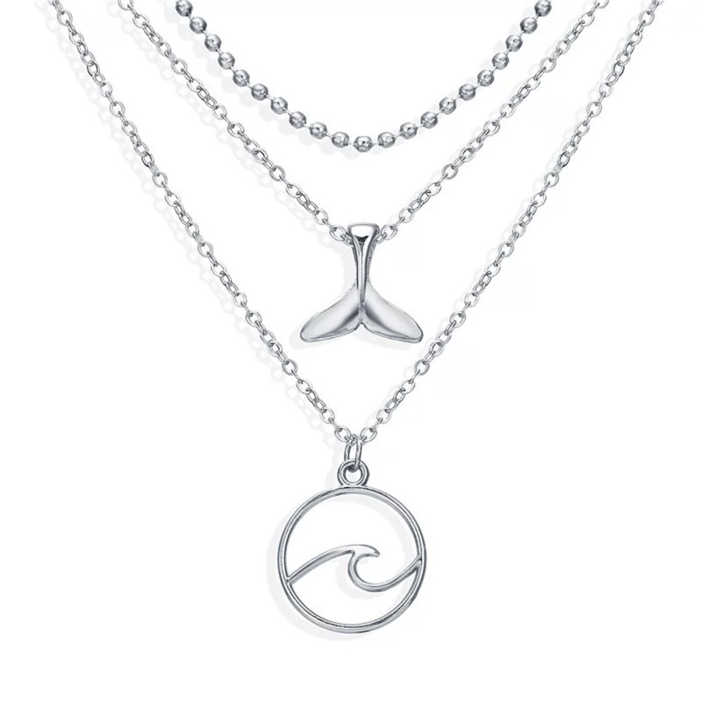 LAST ONE! wave beach vibe silver layered necklace - Picture 2 of 3